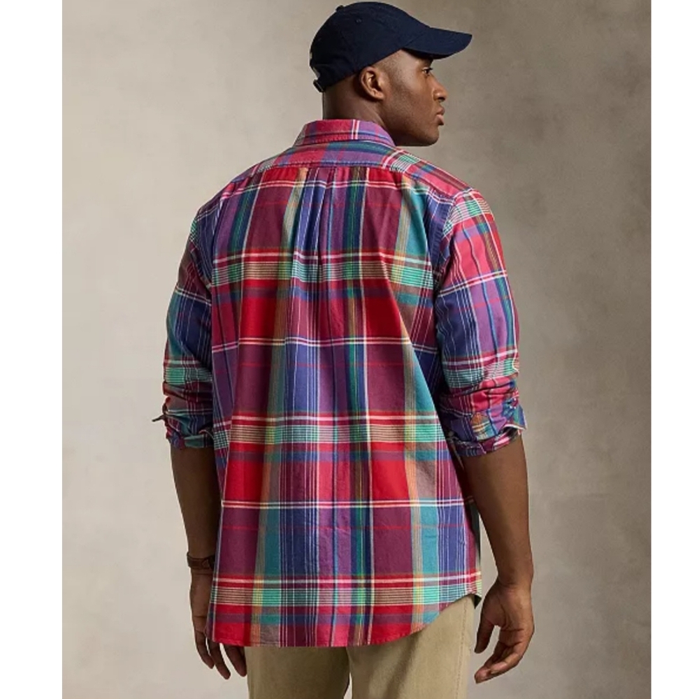 NWT Polo Ralph Lauren Men's Big & Tall Plaid Oxford Shirt, Red/‎ Blue, 4XLT - Picture 3 of 13